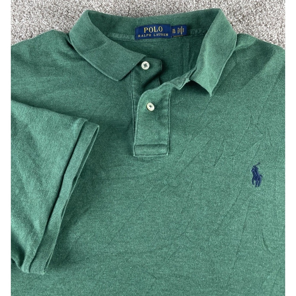 Polo Ralph Lauren Soft Cotton Green Polo Shirt Men XL Blue Pony Preppy Relaxed